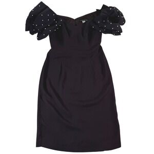 Late Edition Black Pearl Embellished Puff Sleeve Off Shoulder Dress XS Halloween